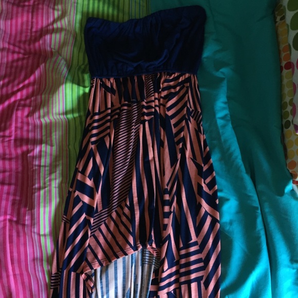 high low strapless dress