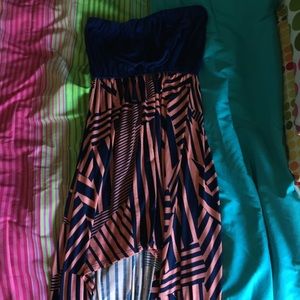 high low strapless dress