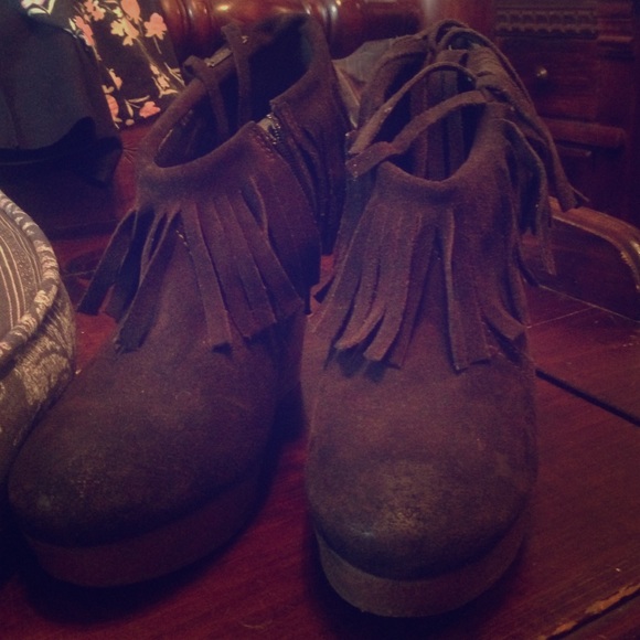 Diesel Dark Grey Wedged Heels with Fringe