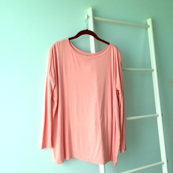 Peachy Pink Piko 1988 Long Sleeve Wide Neck Top