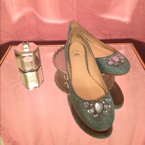 Turquoise Knit Rhinestone Mia 2 Ballet Flats
