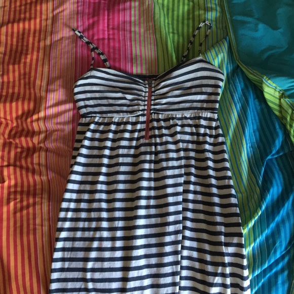 navy and white spaghetti strap dress