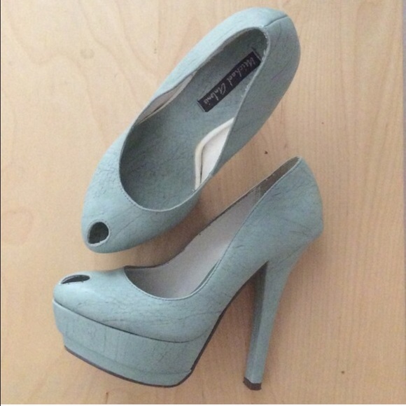 Teal blue peep toe heels