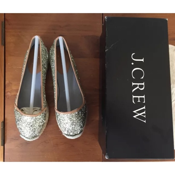 J. CREW 7 EMMELINE GLITTER FLATS ESPADRILLES SHOES