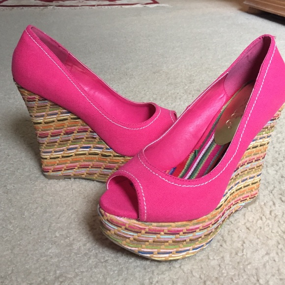 NEW Colorful Pink Peep Toe Wedges!