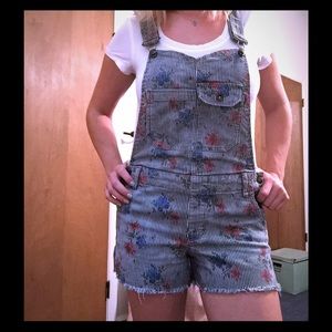 Free People secret garden stripe OVERALL SHORTS