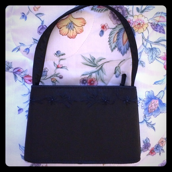 Black satin evening bag