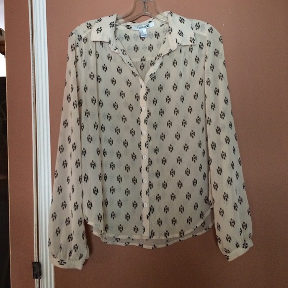 Sheer long sleeve button down top