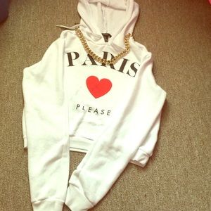 "Paris❤️please" cropped hooded sweater
