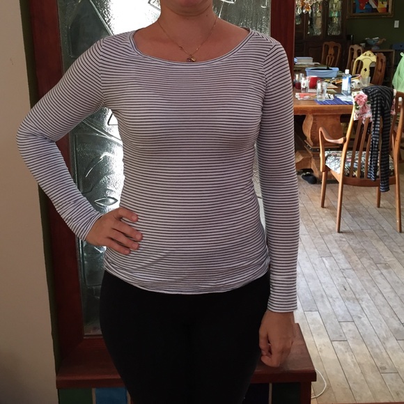 White and black anthropologie long sleeve top