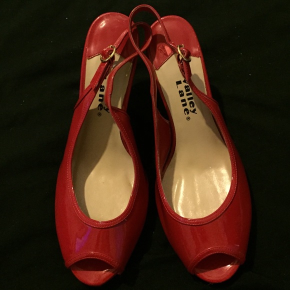 Red slingback peep-toe heels