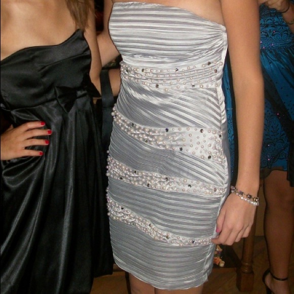 Silver and pearl homecoming dress