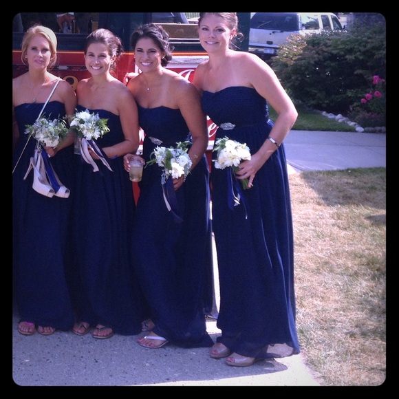 Navy blue long chiffon dress
