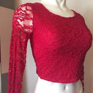 Red Lace Long Sleeve Crop Top- FINAL MARKDOWN❗️