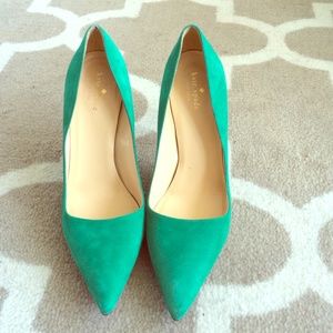 Green suede Kate Spade heels