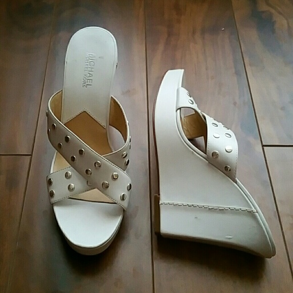 Michael Kors white leather wedges