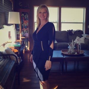 CACHE Navy Blue Dress Gold Details