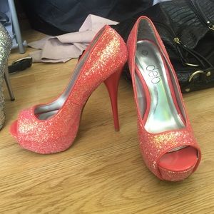 Orange sparkly heels
