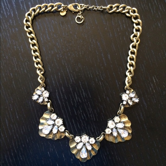 J.Crew Crystal and Gold Fan Seashell Necklace
