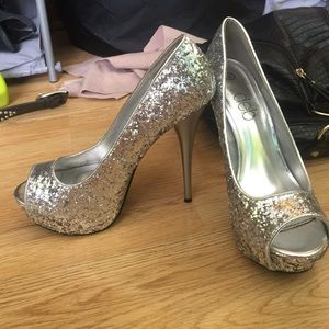 Silver sparkly heels