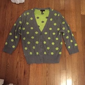 Gray cardigan with green polka dots