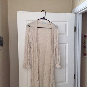 Long cream colored cardigan