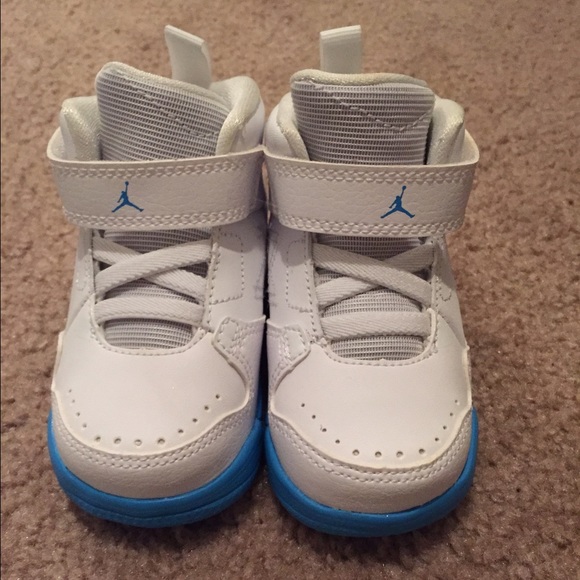 Blue and white jordans