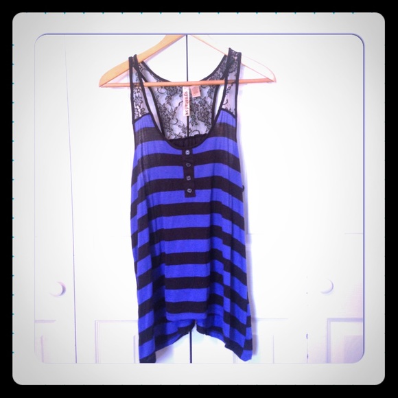Blue and black razor back tank top