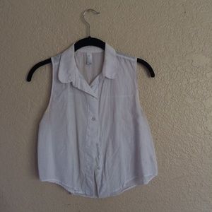 Sleeveless White Button Up
