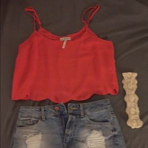 peach scallop crop top