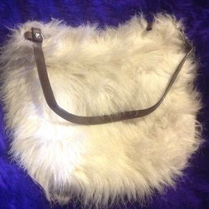 White furry handbag