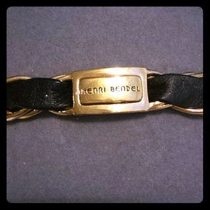 Henri Bendel black leather and gold bracelet.