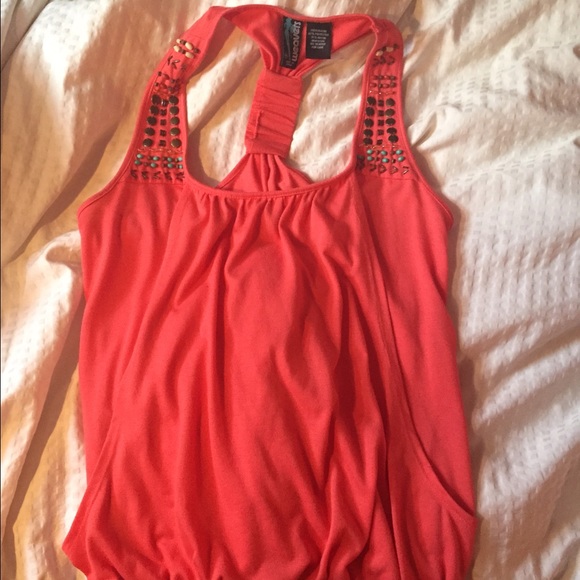 Orange racerback tank with beaded top