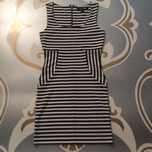 Black/White striped body-con mini dress