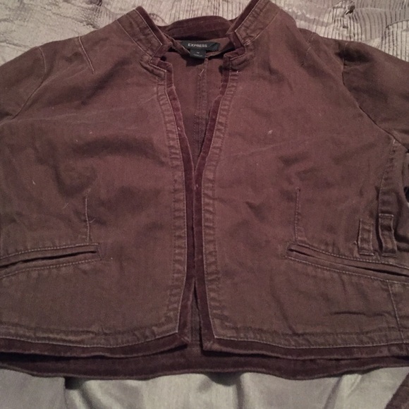 Express brown high collar cropped coat - Picture 2 of 3