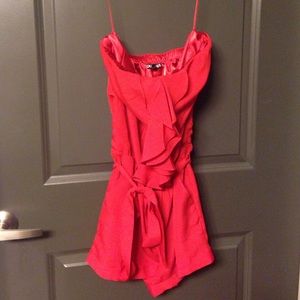 Express Red Ruffle Strapless Short Romper, XS