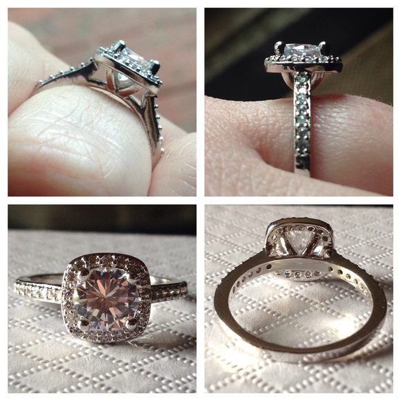 1.5 CT Cubic Zirconia Platinum Plated Halo Ring - Picture 3 of 4