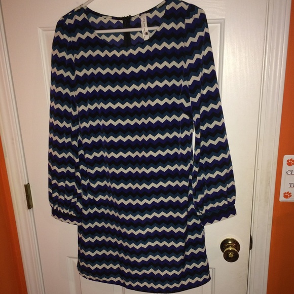 Blue, Green, white, black chevron dress
