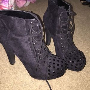 Cute black suede studded booties
