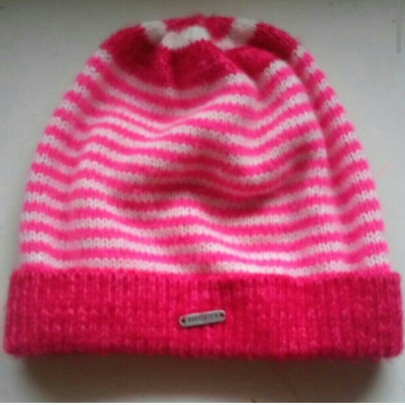 Bright pink Hollister stripe knitted beanie
