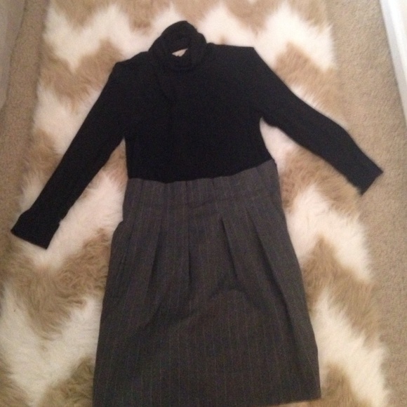Skirt romper. Steel gray and white pinstripe.