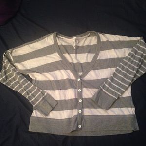 Grey and White Striped Cardigan