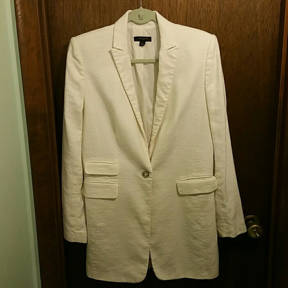 White linen long blazer