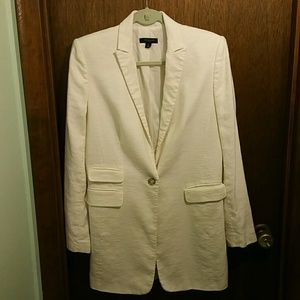 White linen long blazer