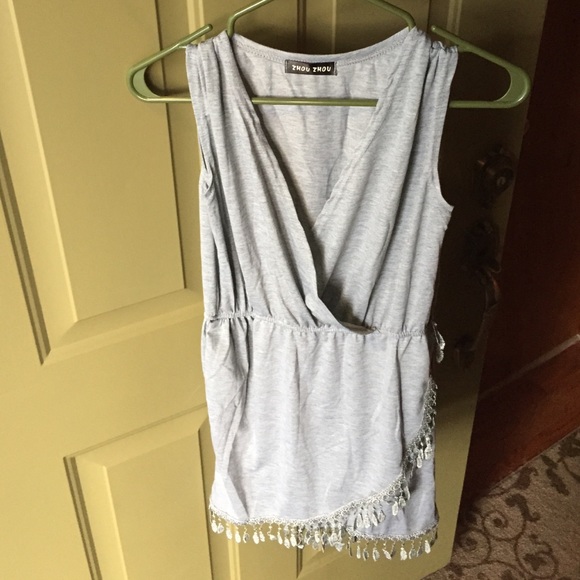 Grey Asymmetrical Tassel Wrap Dress