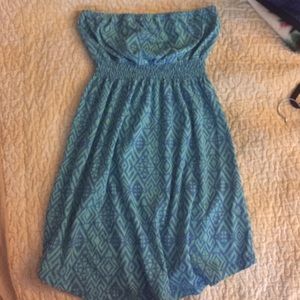 Blue Tribal Print Strapless Dress