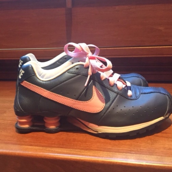 Nike Shoes - Navy Blue and Pink Leather Nike Shocks