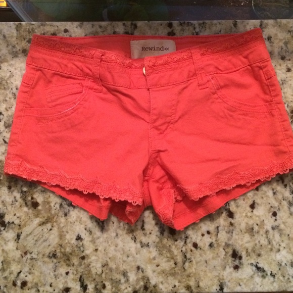pink shorts, lace at the bottom
