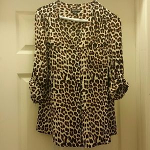 Express cheetah print button down blouse