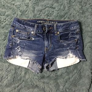 Distressed jean shorts
